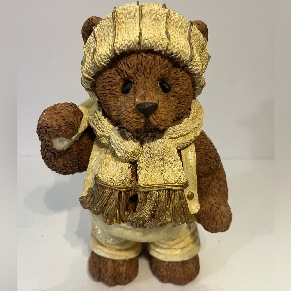 Christmas Bear has packed his bags. Holiday Decor Bear Figurine